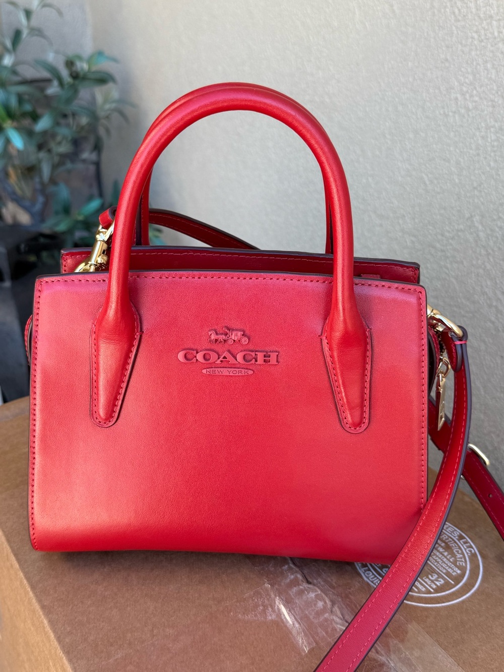 Coach Red Leather Mini Satchel with Top Handles